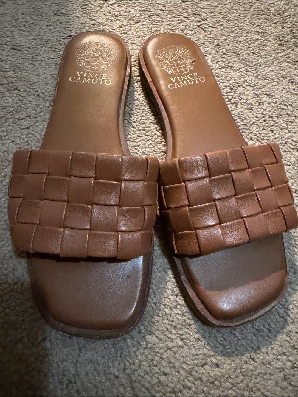 Vince Camuto Woven Leather Slide Sandals in Brown